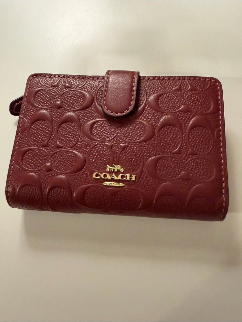 Coach Embossed Leather Wallet - Wine
